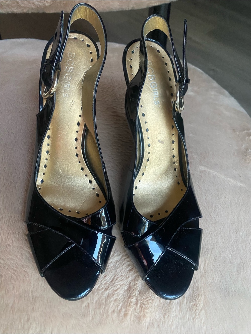 BCBG Black Patent Leather Slingback Heels ~ 9.5